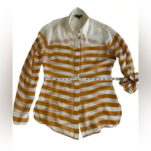 Bebe 100% Mulberry Silk Striped Button Front Blouse Shirt Top Small S - Picture 8 of 9